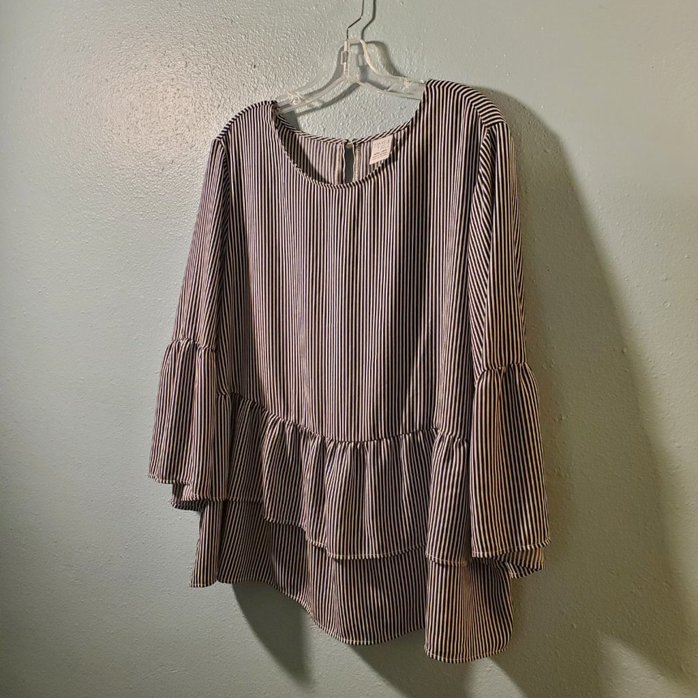 Time & Tru Ruffle Sleeve Striped Blouse XXL